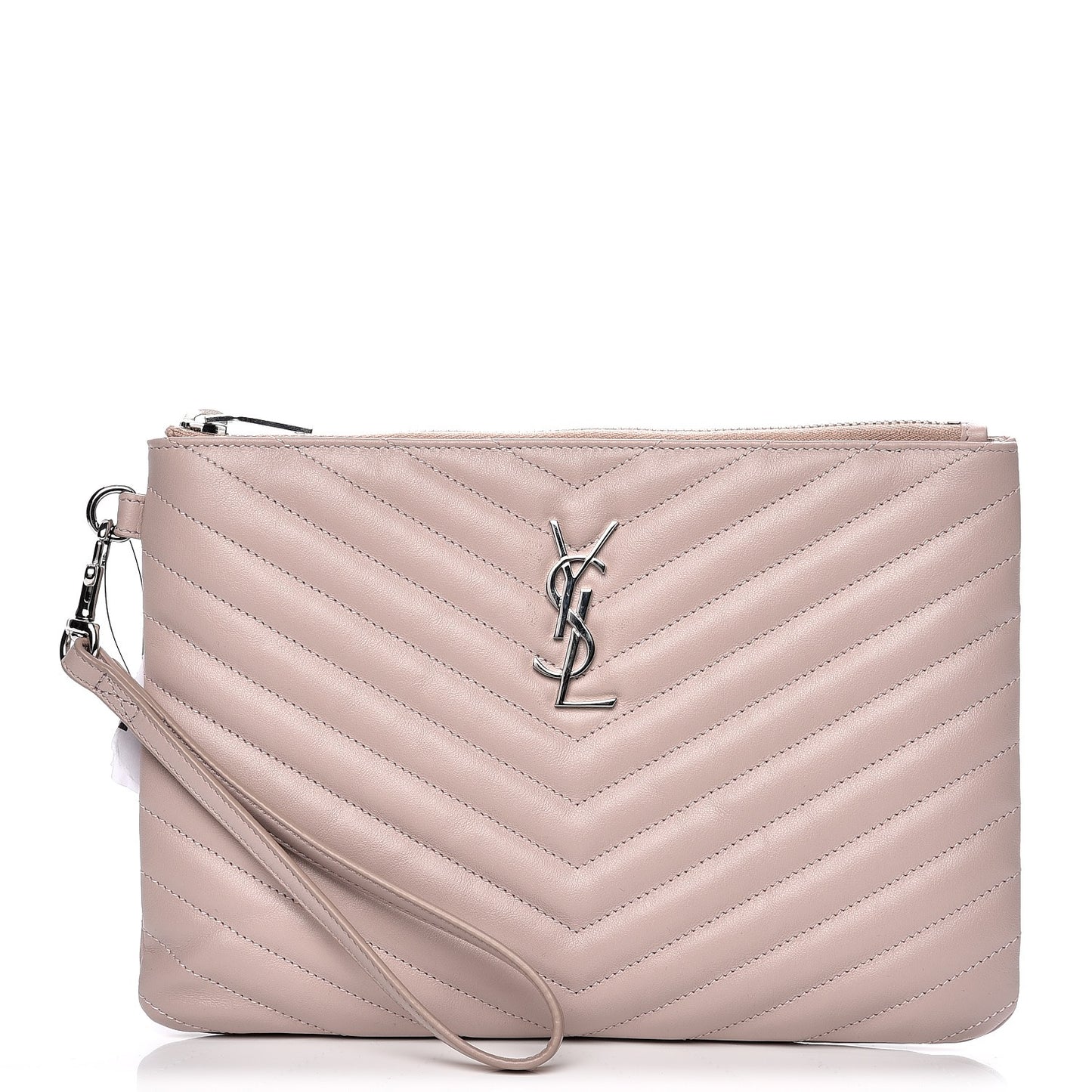 Calfskin Matelasse Chevron Monogram A5 Wristlet Rose Poudre
