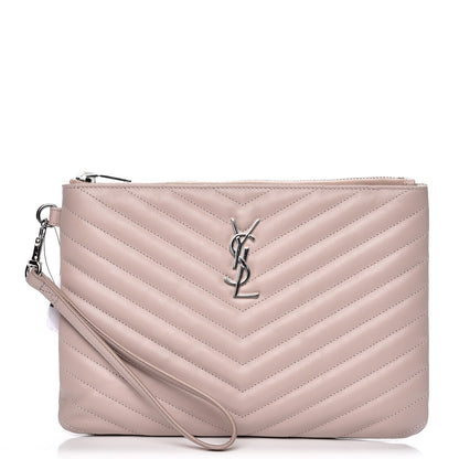 Saint Laurent Calfskin Matelasse Chevron Monogram A5 Wristlet Rose Poudre 1 of 10