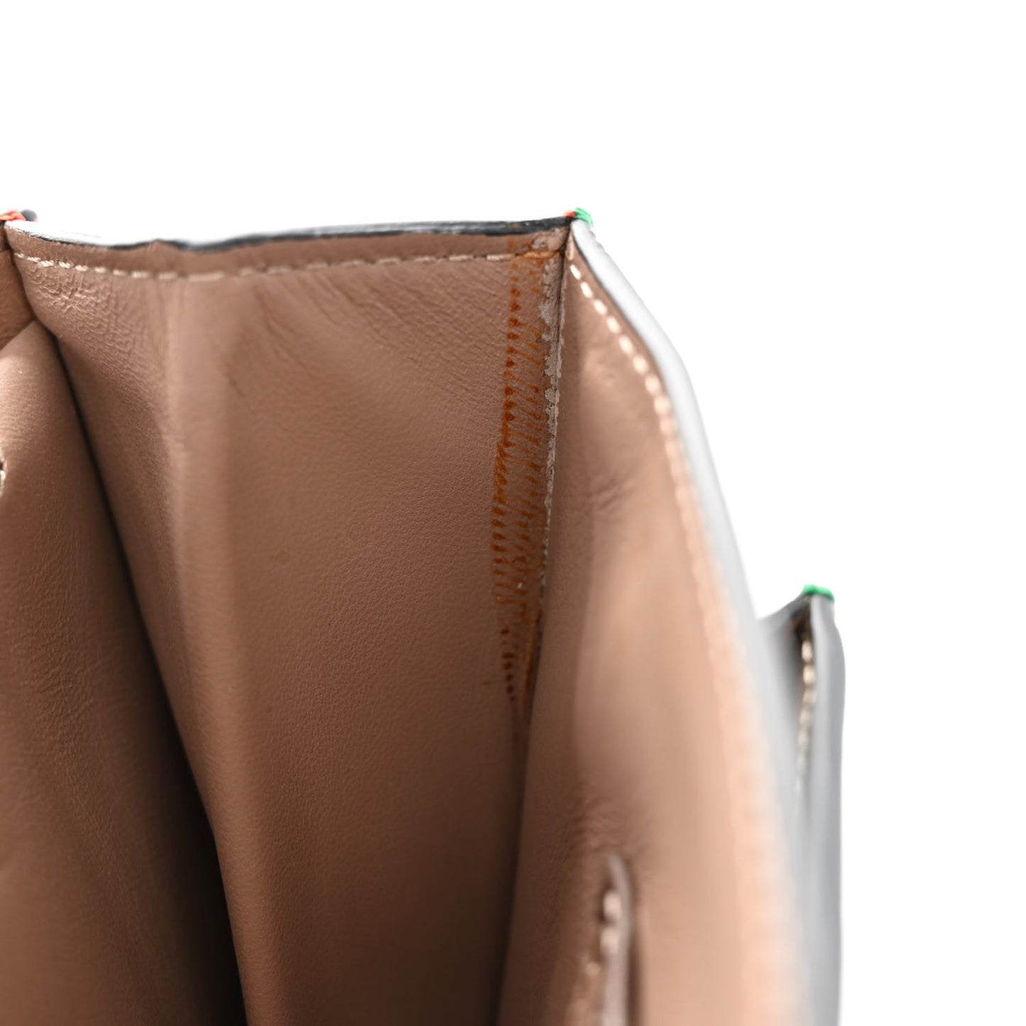 Calfskin Rivet Colorblock Double Handle Shoulder Bag Brown Green