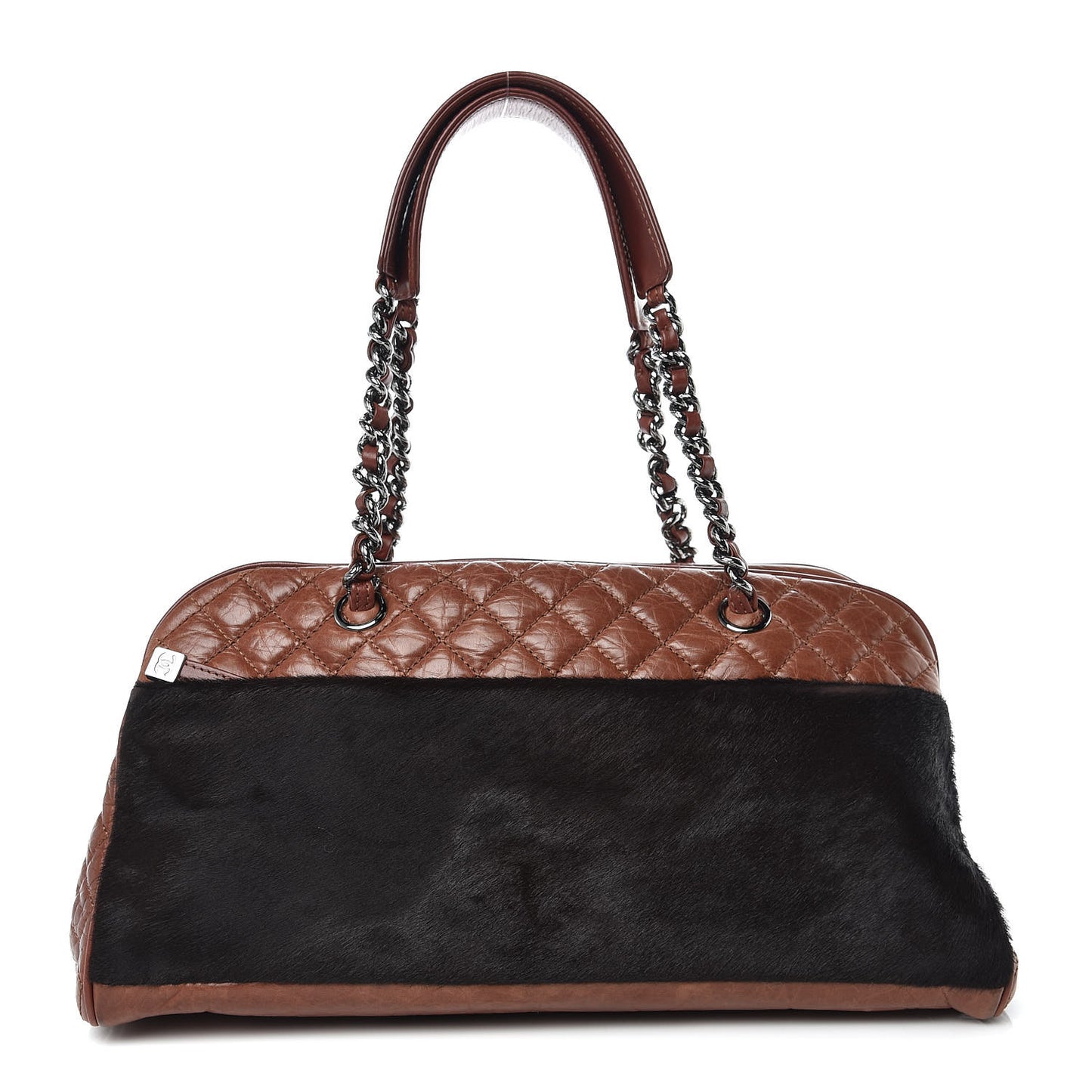 Aged Calfskin Pony Hair Quilted Miss Pony Bowler Brown