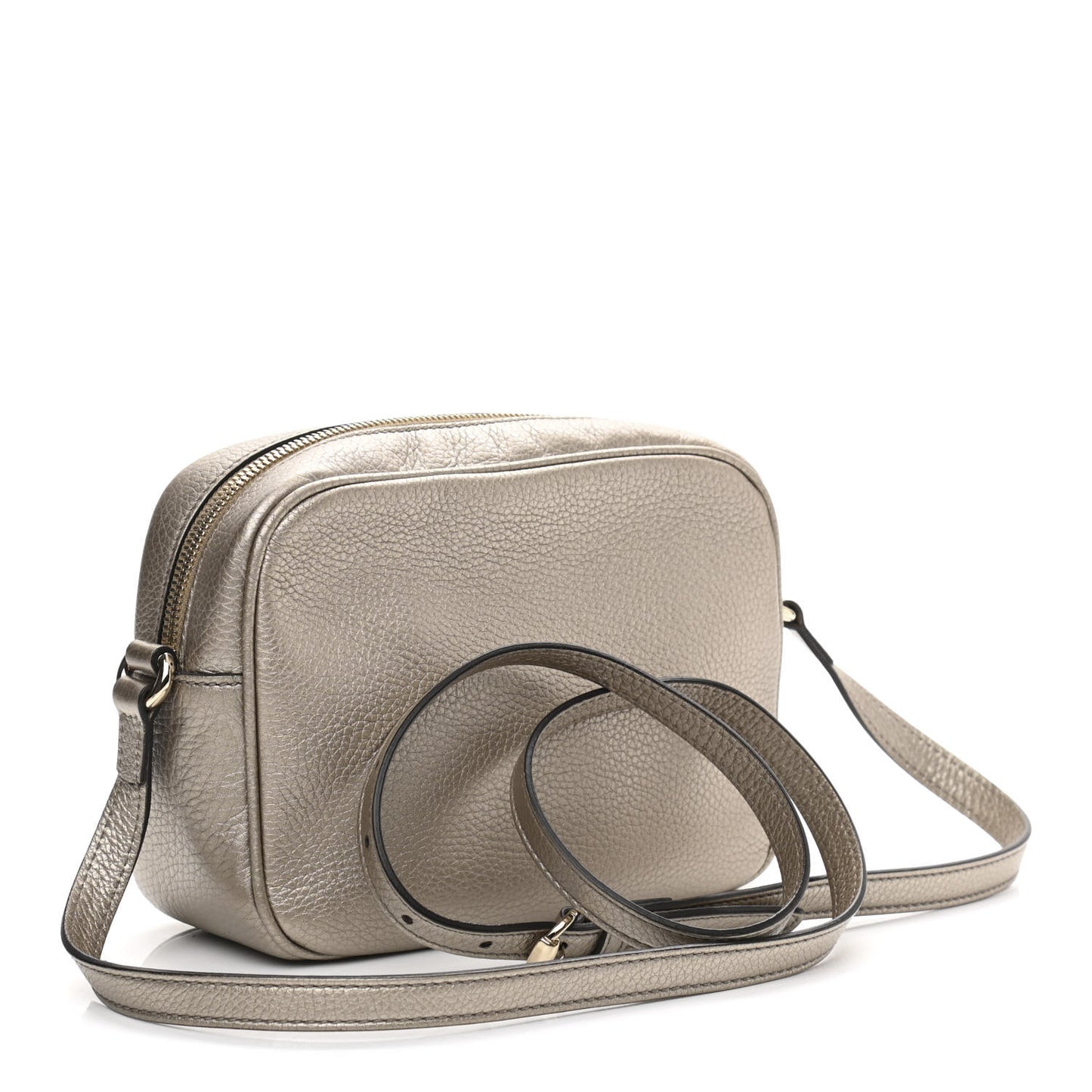 Metallic Pebbled Calfskin Small Soho Disco Bag Golden Beige