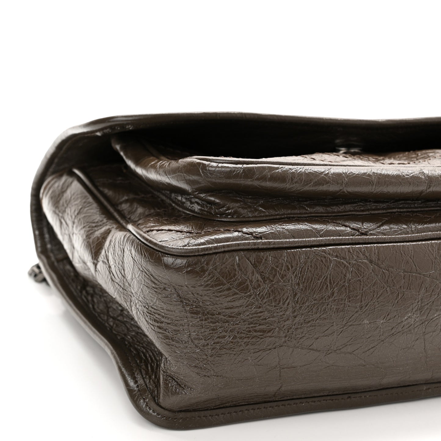Crinkled Calfskin Matelasse Monogram Medium Niki Chain Satchel Faggio
