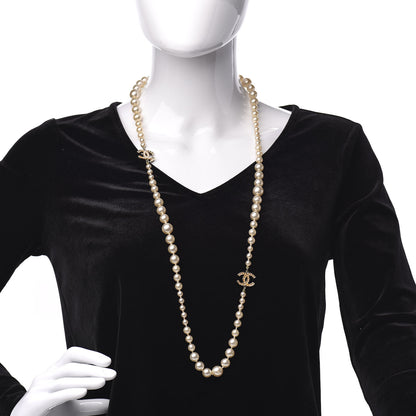 Chanel Pearl Crystal Long CC Necklace Gold 2 of 13