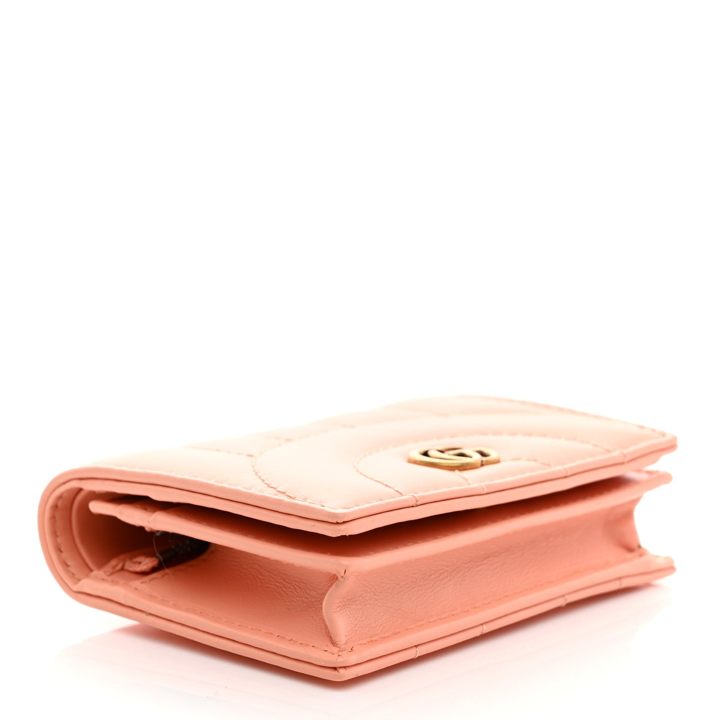 Calfskin Vertical Ring Matelasse GG Marmont Card Case Wallet Peachy Chic