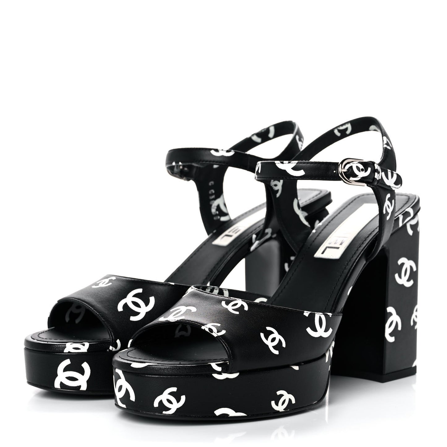 Printed Lambskin Coco Beach Platform Sandals 39 Black White