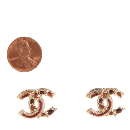 Chanel Enamel CC Earrings Burgundy Gold 2 of 5
