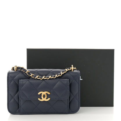 Chanel Caviar Quilted Pocket Twins Clutch With Chain Navy Blue 11 of 11