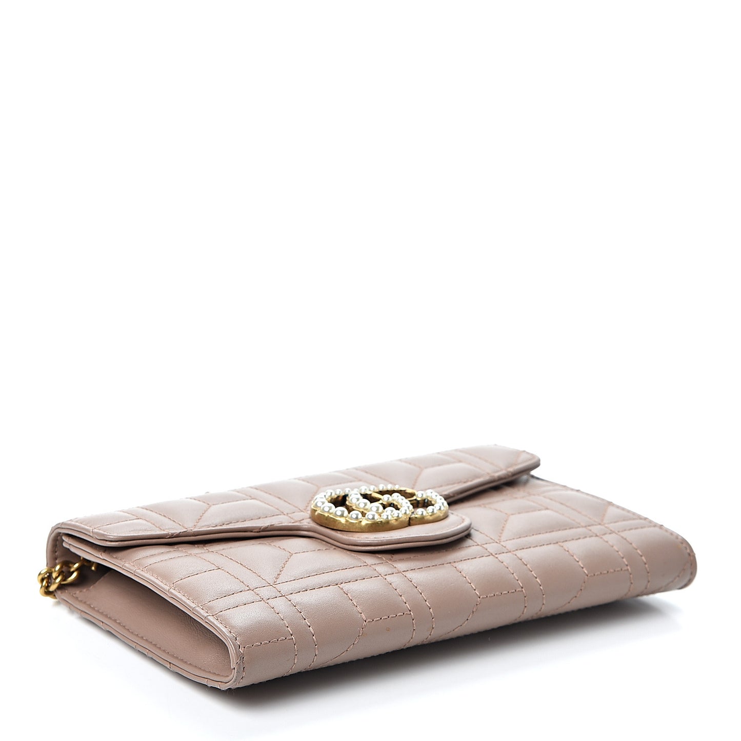 Calfskin Matelasse Mini Pearly GG Marmont Chain Wallet Porcelain Rose