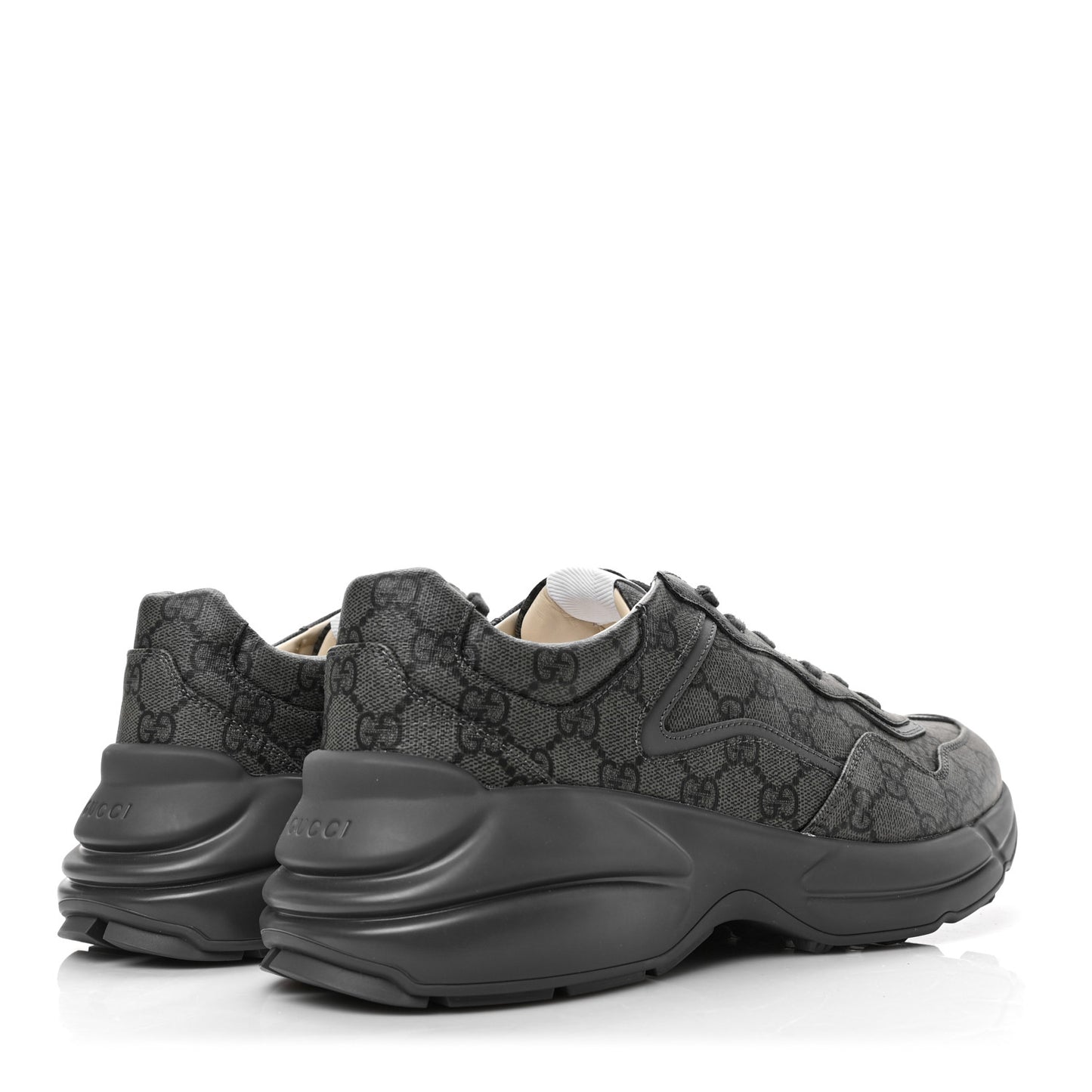 GG Supreme Monogram Apollo Calfskin Mens Rhyton Sneakers 9 Grey Black Graphite Grey