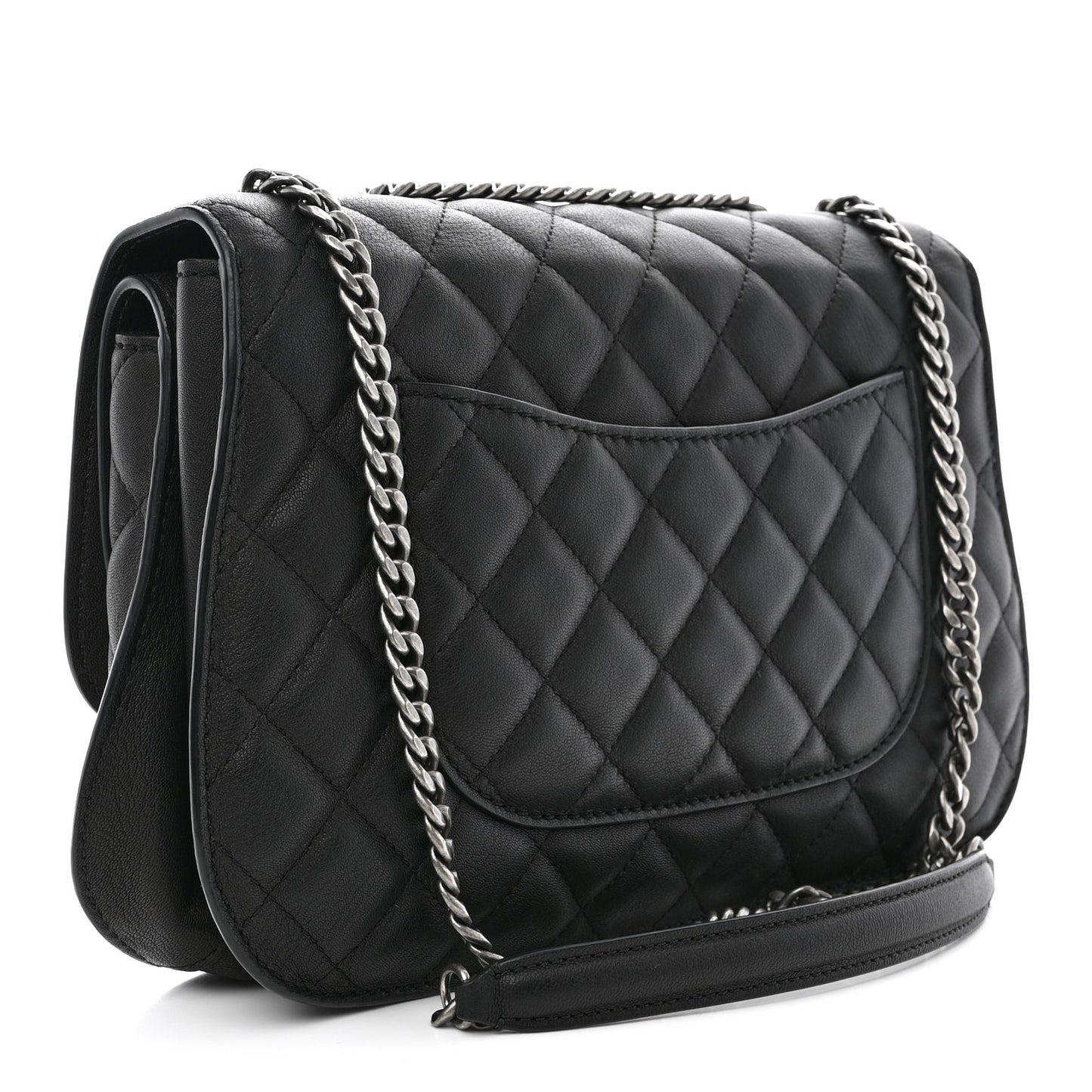 Lambskin Quilted Large Natural CC Flap Black