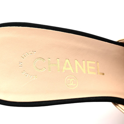 Chanel Goatskin Grosgrain Cap Toe Pearl Mule 39 Beige Black 8 of 10