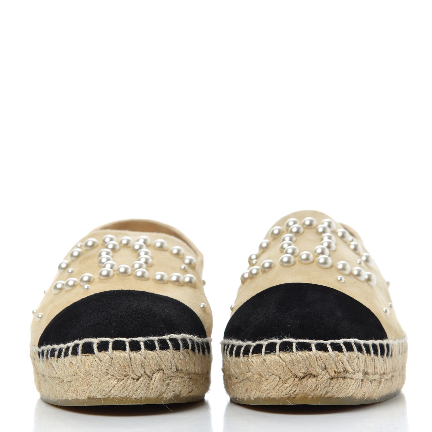 Chanel Suede Pearl CC Espadrilles 38 Beige Black 2 of 11
