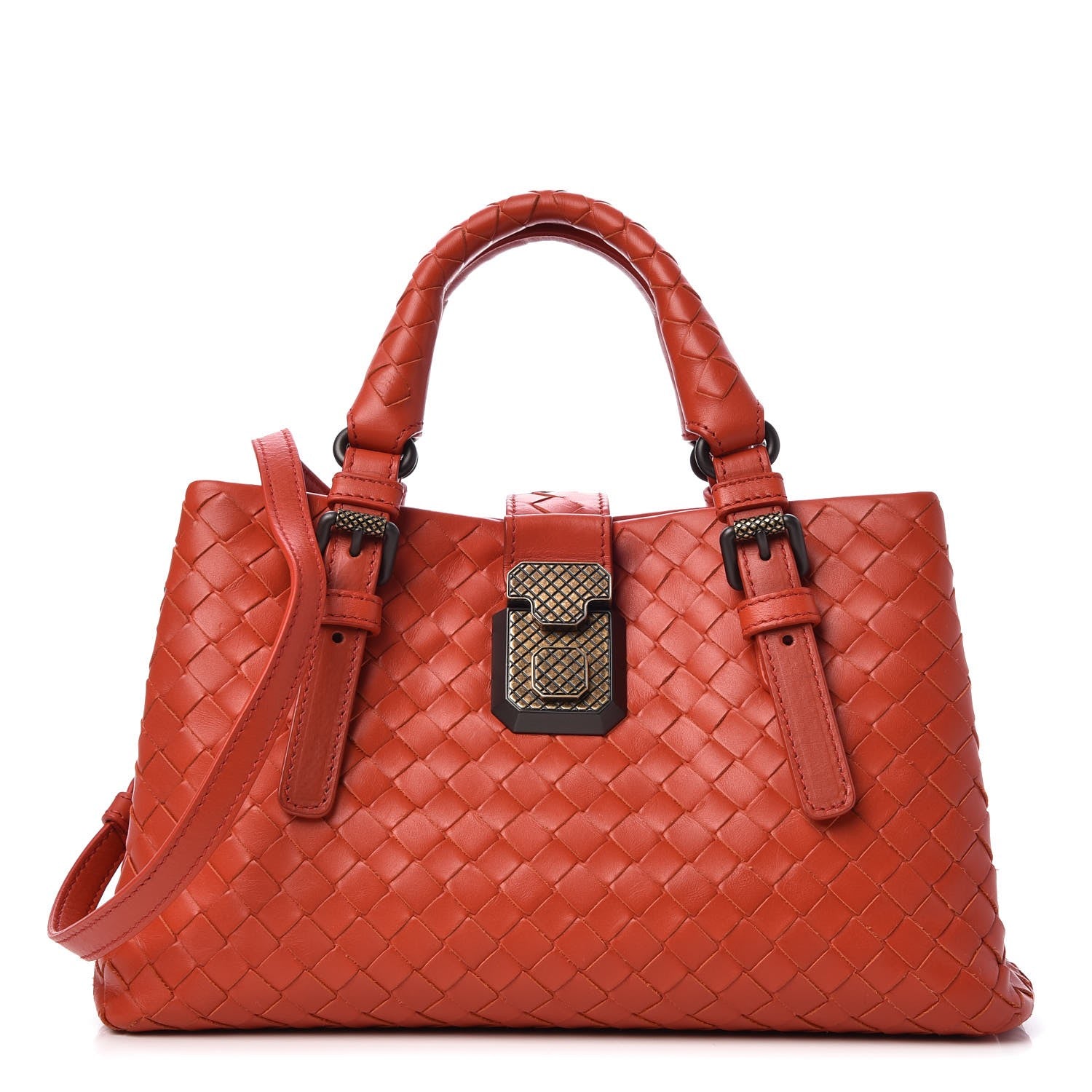 Bottega Veneta Calfskin Leggero Intrecciato Baby Roma Tote Terracota 1 of 7