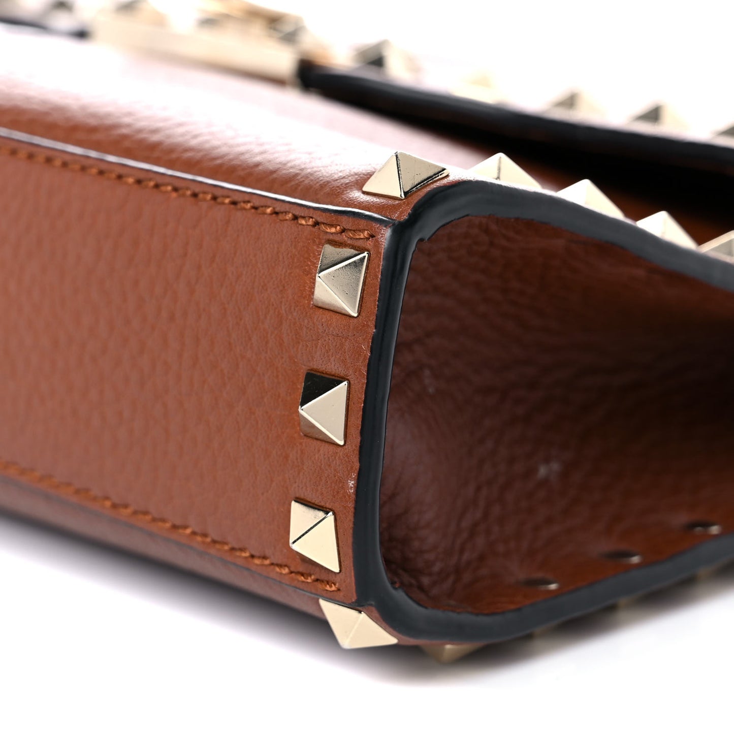 Pebbled Calfskin Medium Rockstud Flip Lock Crossbody Bag Saddle Brown