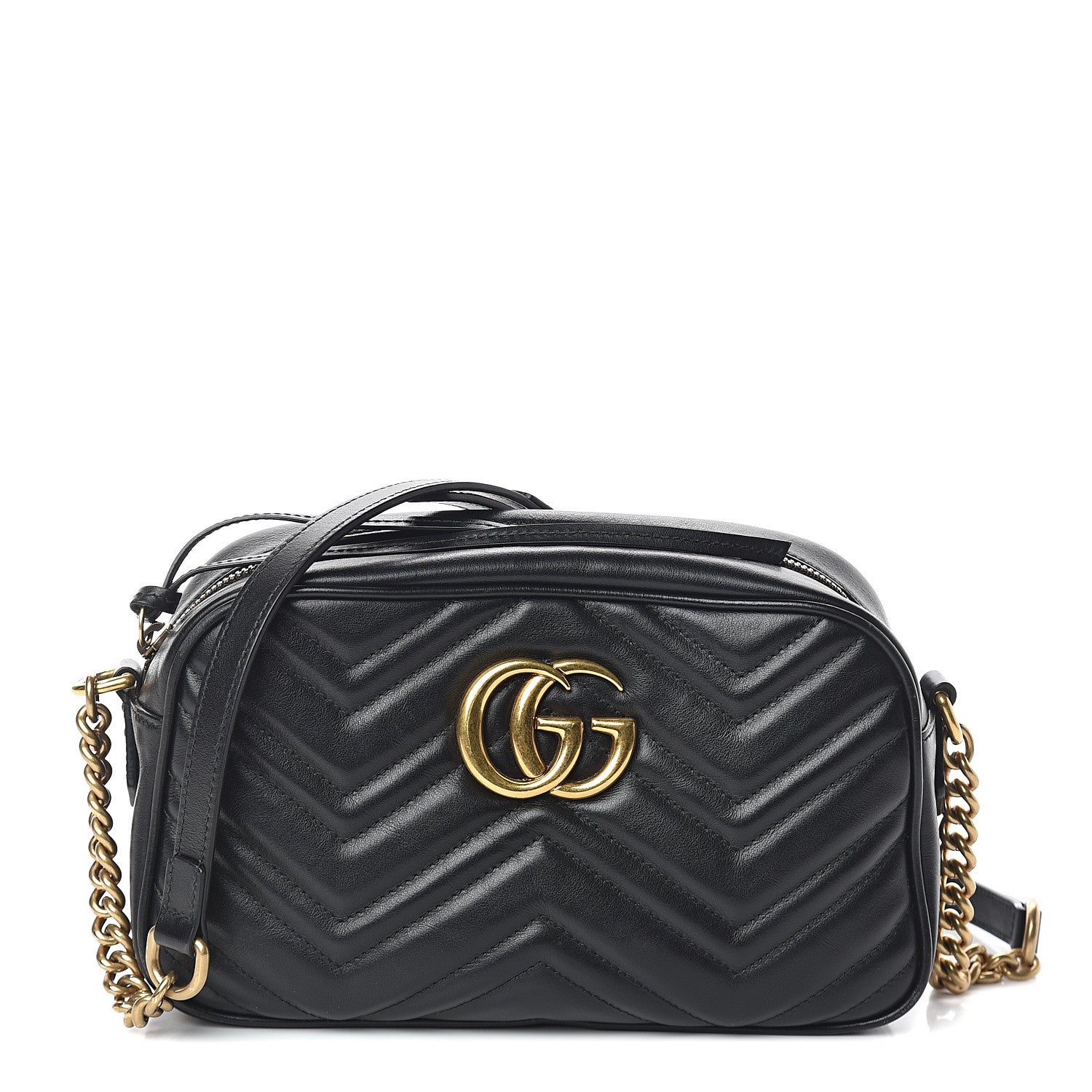Gucci Calfskin Matelasse Small GG Marmont Chain Shoulder Bag Black 1 of 8