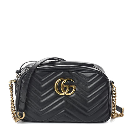 Gucci Calfskin Matelasse Small GG Marmont Chain Shoulder Bag Black 1 of 8