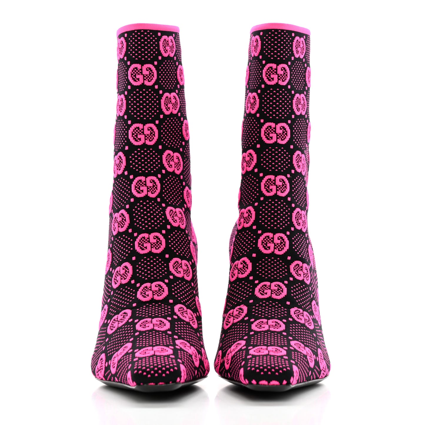 Technical Jersey Knit GG Monogram Square G 75mm Ankle Boots 38 Black Neon Fucsia