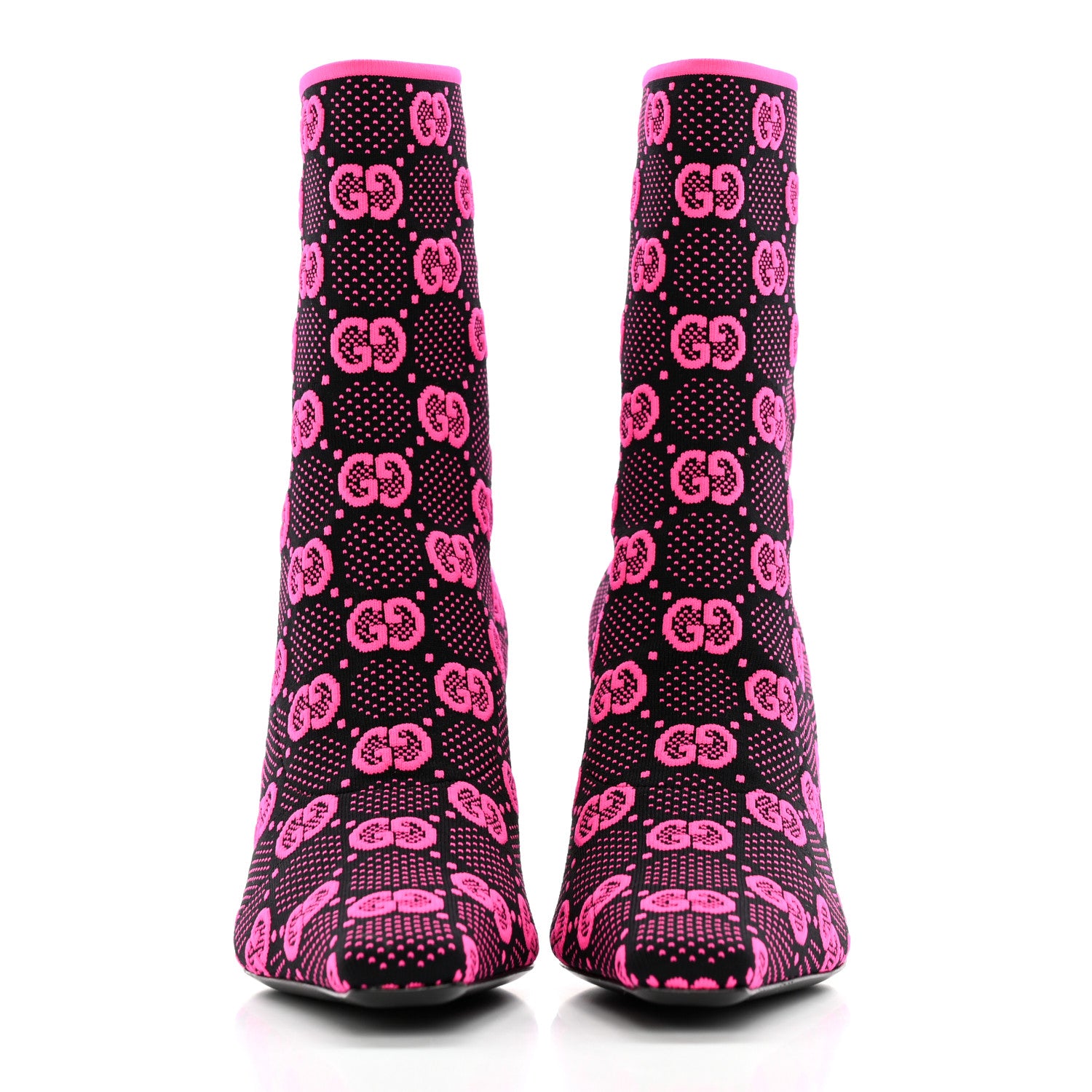 Gucci Technical Jersey Knit GG Monogram Square G 75mm Ankle Boots 38 Black Neon Fucsia 2 of 9