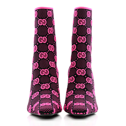 Gucci Technical Jersey Knit GG Monogram Square G 75mm Ankle Boots 38 Black Neon Fucsia 2 of 9