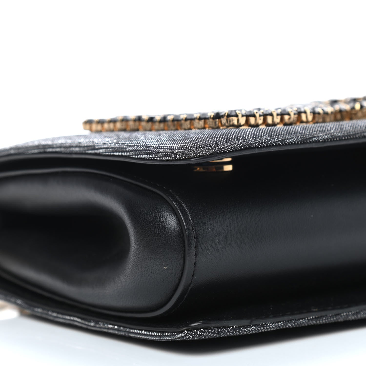 Dolce & Gabbana Metallic Fabric Crystal DG Girls Shoulder Bag Grey Black 6 of 7
