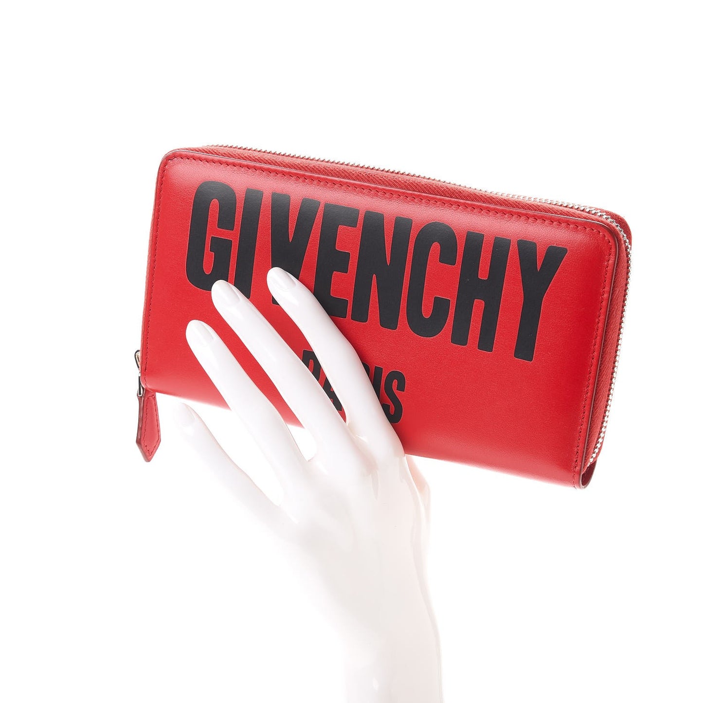 Calfskin Logo Zip Around Wallet Red Black
