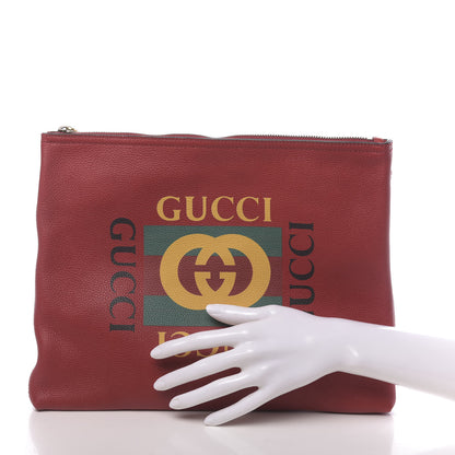 Gucci Pebbled Calfskin Medium Logo Portfolio Clutch Hibiscus Red 2 of 9