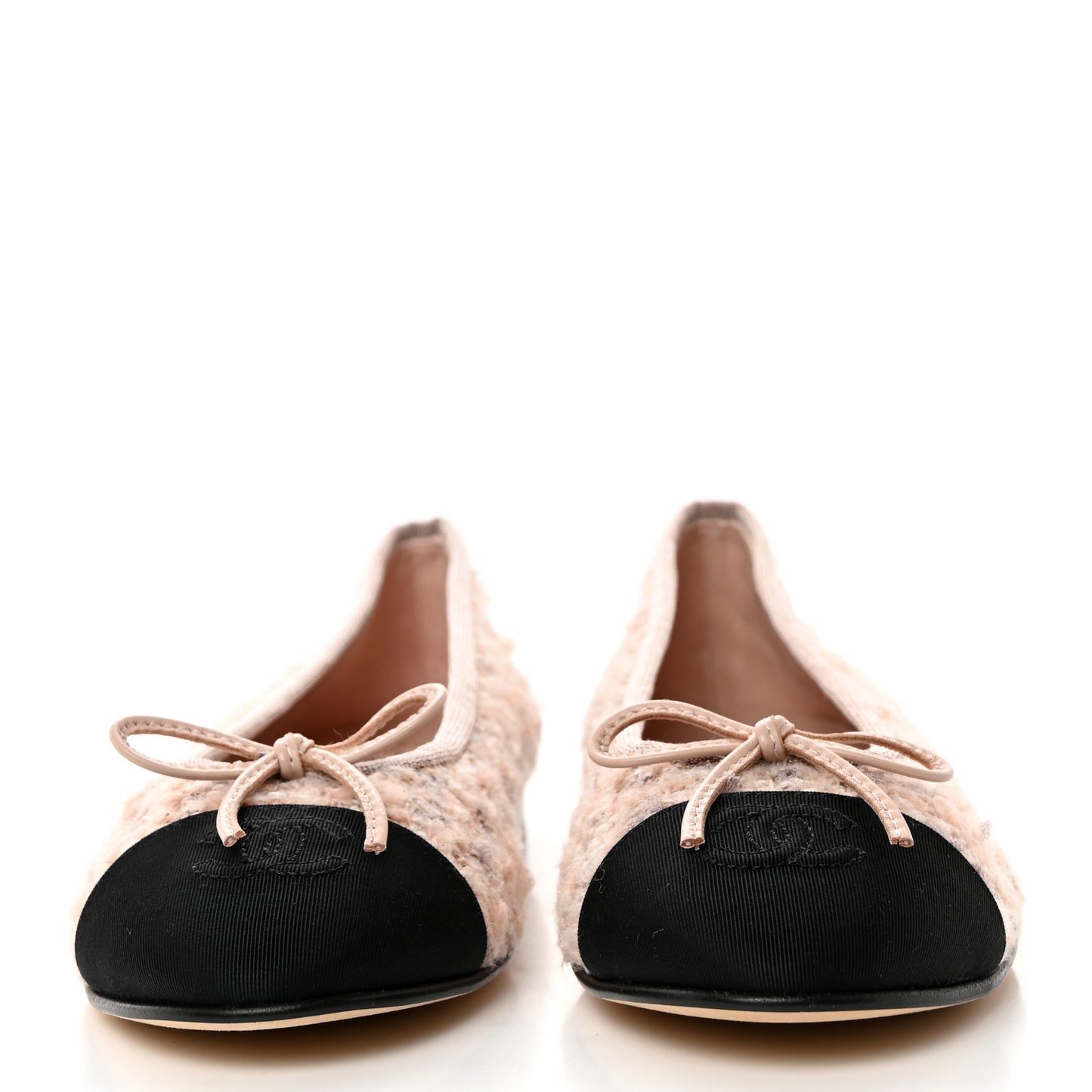 Glittered Tweed Grosgrain Cap Toe Ballet Flats 38 Pink Beige Ecru Black