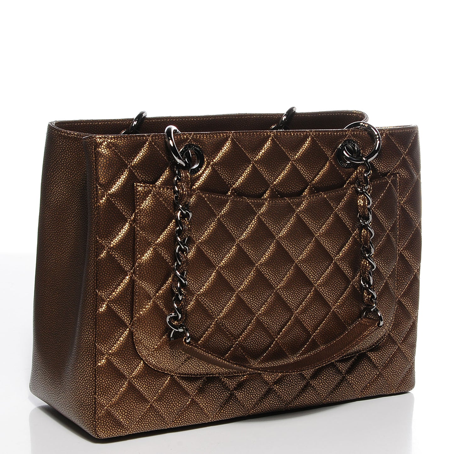Metallic Caviar Grand Shopping Tote GST Khaki