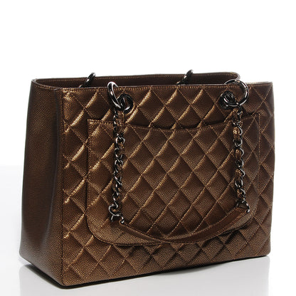 Chanel Metallic Caviar Grand Shopping Tote GST Khaki 3 of 9