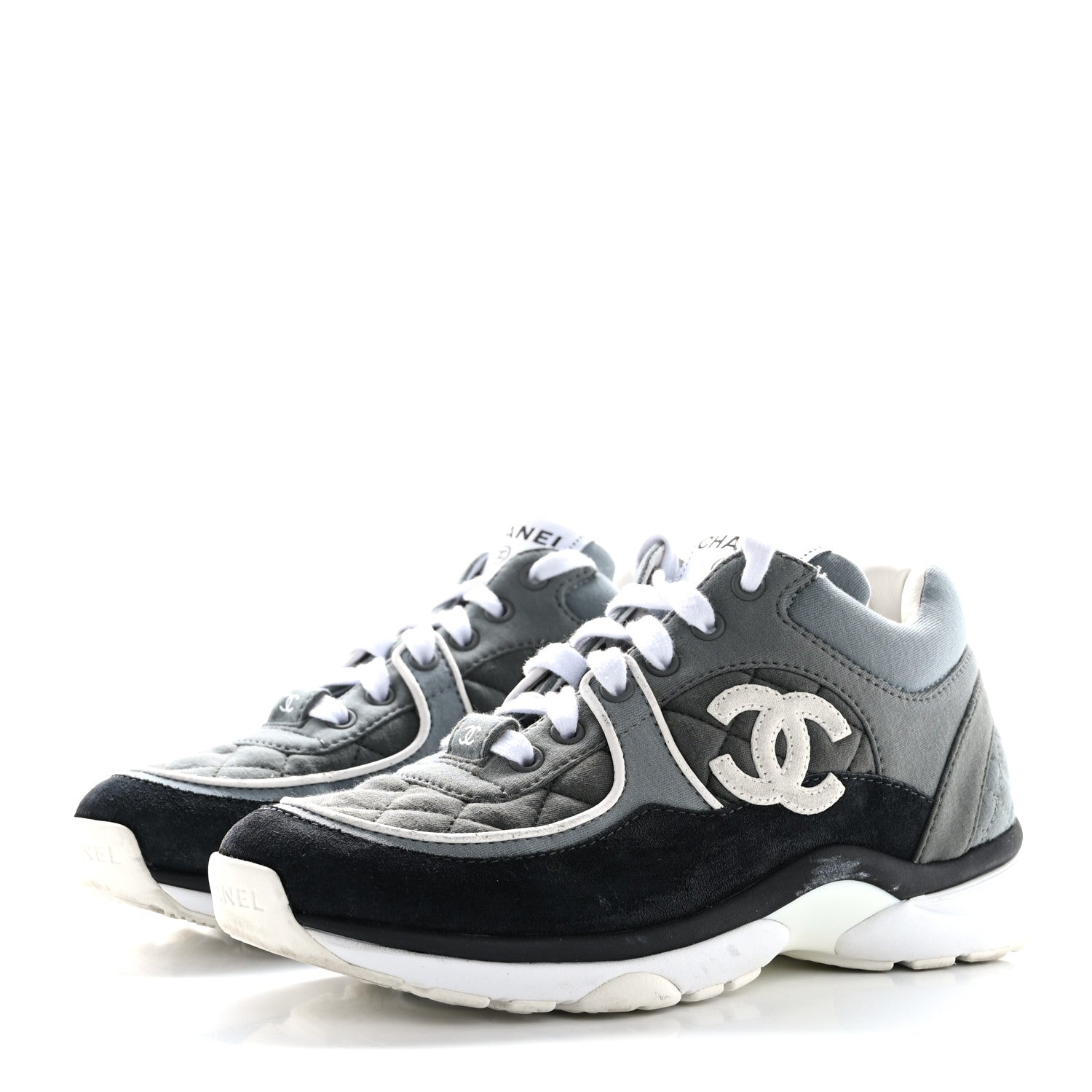 Chanel Fabric Suede Calfskin Quilted CC Sneakers 35 Dark Grey 4 of 11