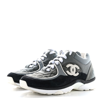 Chanel Fabric Suede Calfskin Quilted CC Sneakers 35 Dark Grey 4 of 11