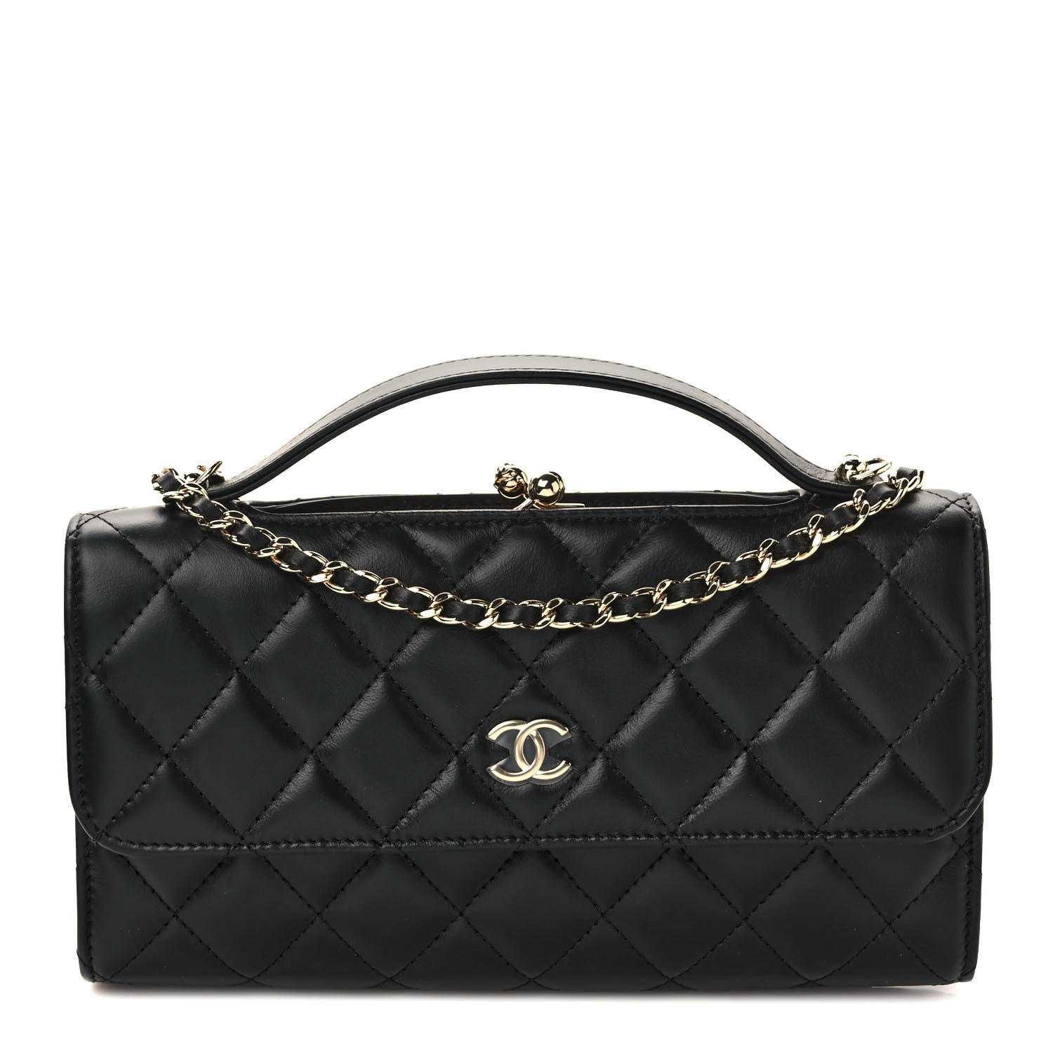 Chanel Shiny Calfskin Quilted Flap Phone Holder With Chain Black 1 of 9