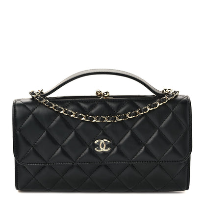 Chanel Shiny Calfskin Quilted Flap Phone Holder With Chain Black 1 of 9