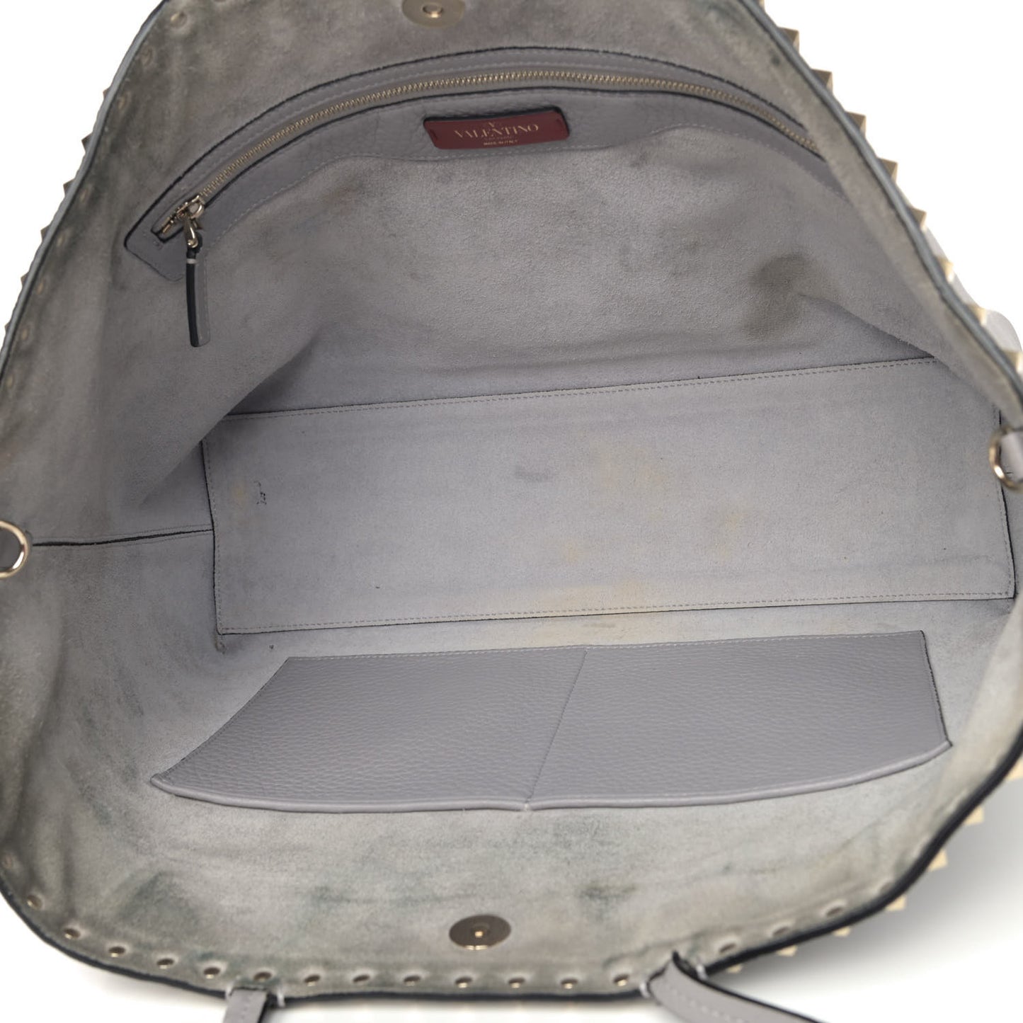 Grained Calfskin Rockstud Shoulder Tote Pastel Grey