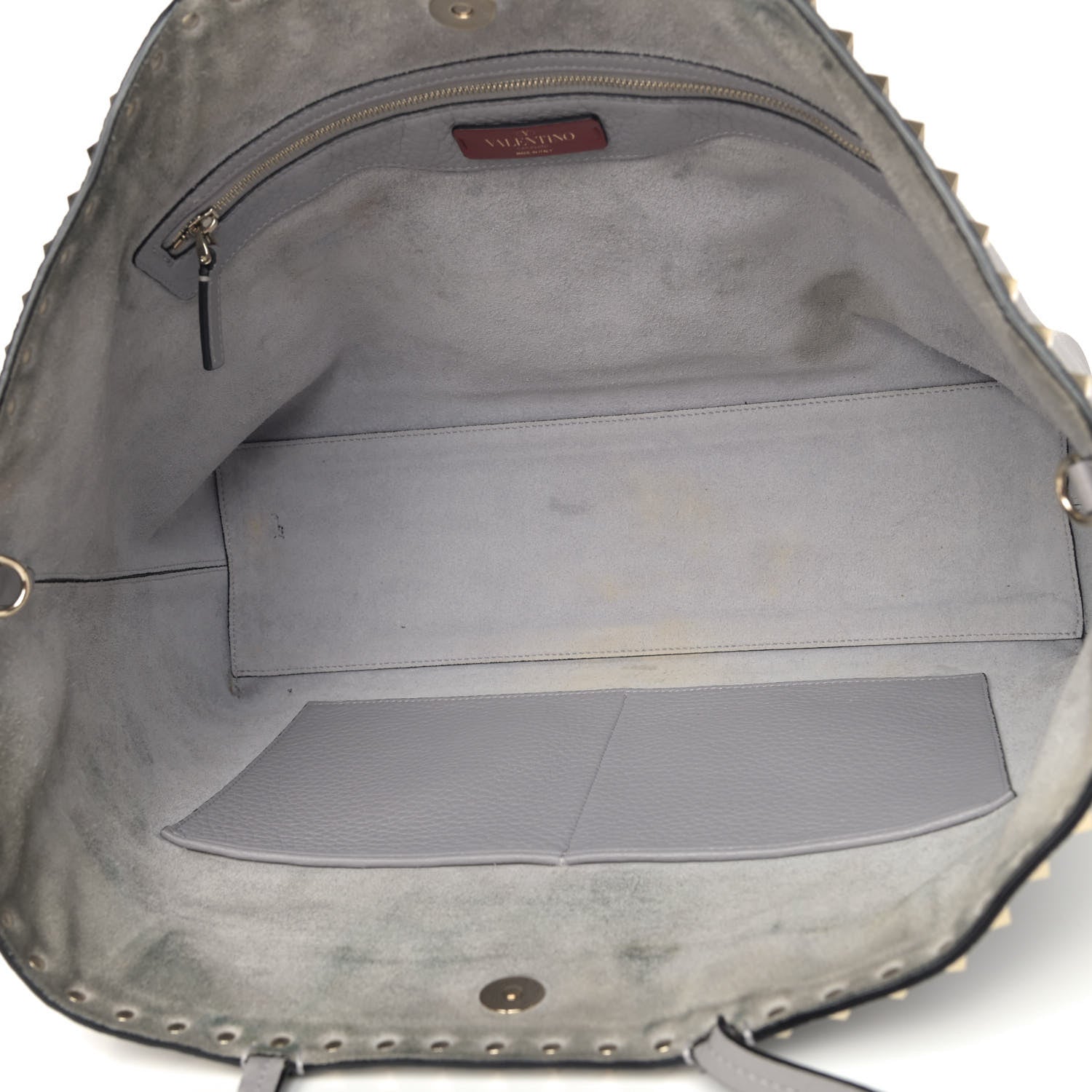Valentino Garavani Grained Calfskin Rockstud Shoulder Tote Pastel Grey 4 of 10