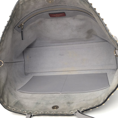 Valentino Garavani Grained Calfskin Rockstud Shoulder Tote Pastel Grey 4 of 10