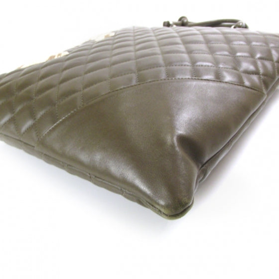 Calfskin Python Quilted Cambon Flat Tote Khaki