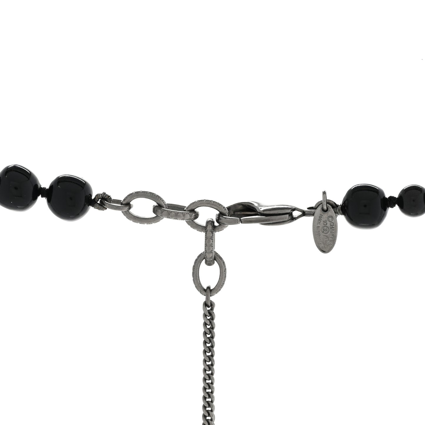 Ruthenium Pearl Beaded CC Long Necklace Black