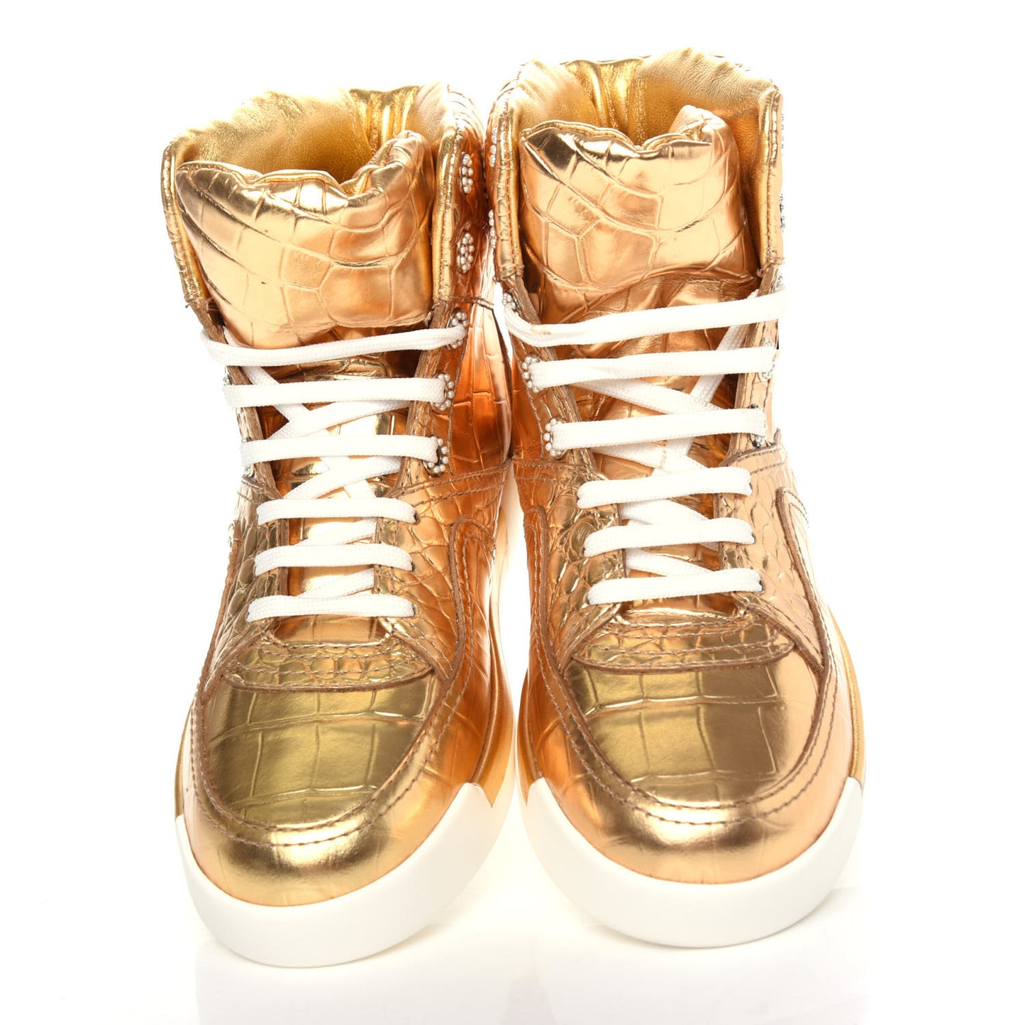 Metallic Calfskin Crocodile Embossed Cocodile High Top Sneakers 39 Gold