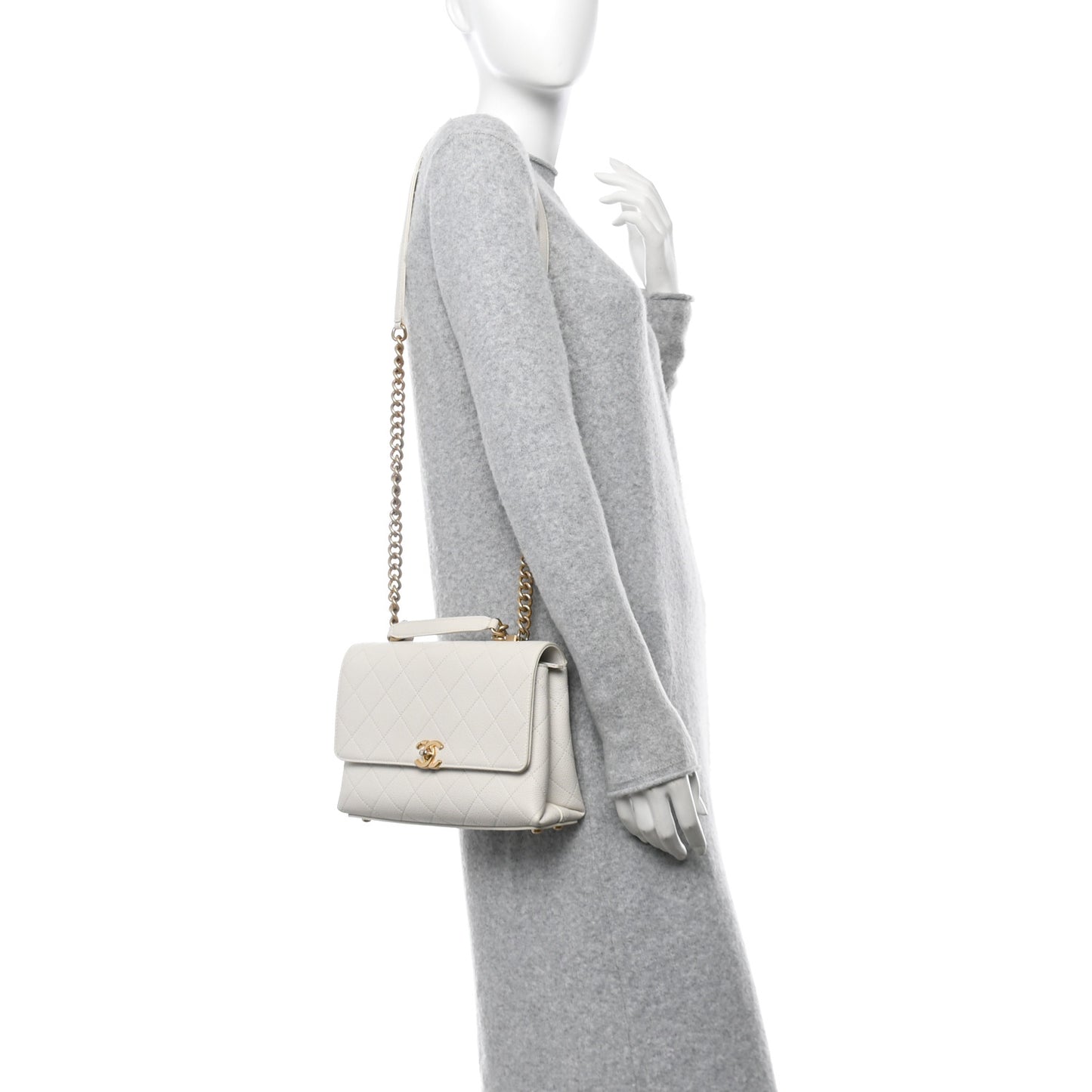 Grained Calfskin Small Stitched Flap White