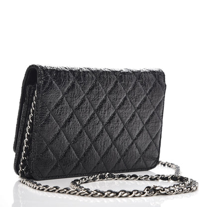 Chanel Distressed Patent Calfskin Quilted Wallet on Chain WOC Black 3 of 8