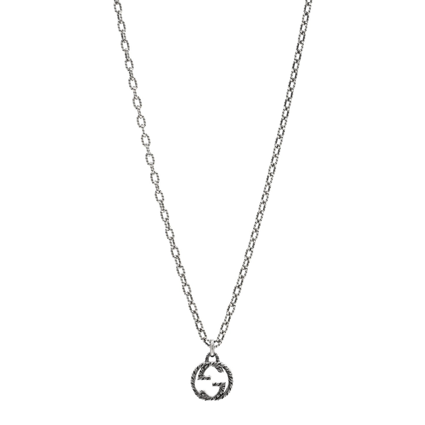 Sterling Silver Small Textured Interlocking G Pendant Necklace