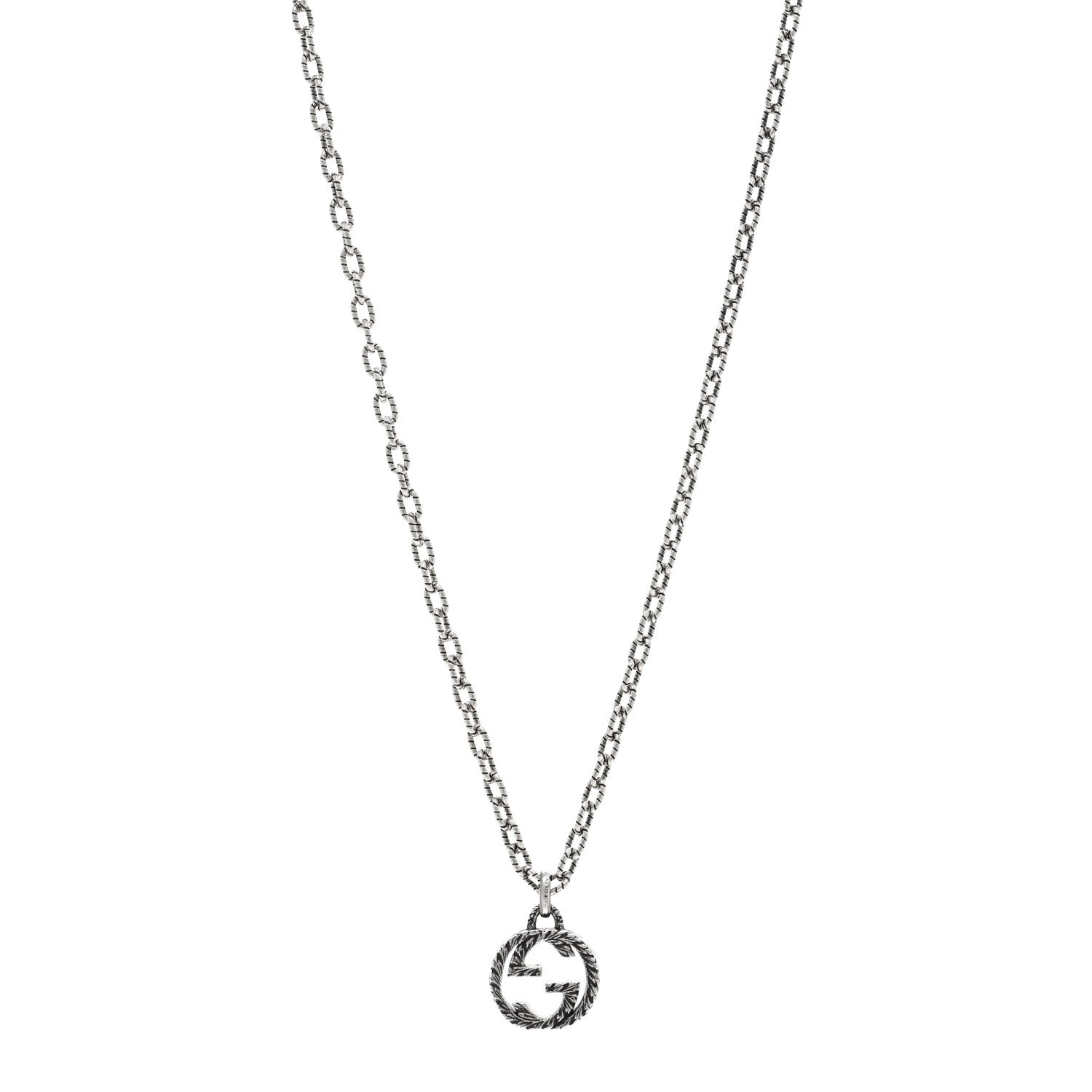 Gucci Sterling Silver Small Textured Interlocking G Pendant Necklace 1 of 5