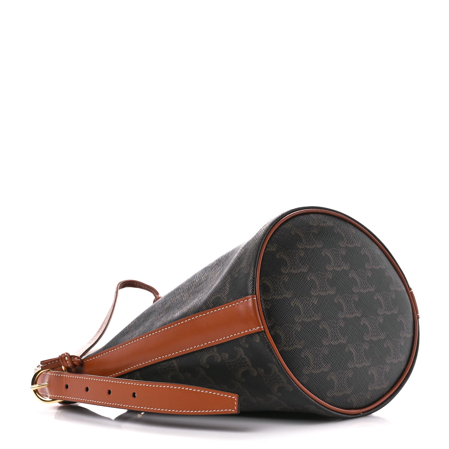 Celine Triomphe Canvas Calfskin Small Drawstring Bucket Bag Tan 4 of 11