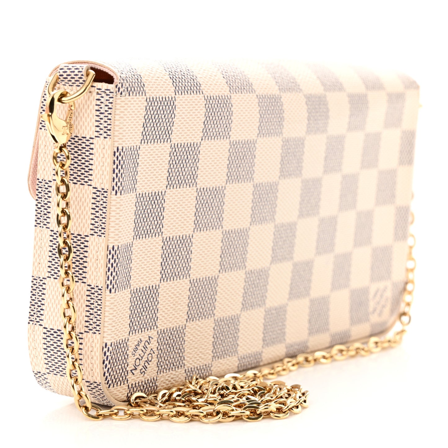 Damier Azur Pochette Felicie Chain Wallet Rose Ballerine
