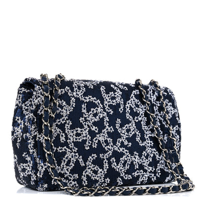 Chanel Lambskin Sequins Medium Single Flap Navy Blue White 3 of 10