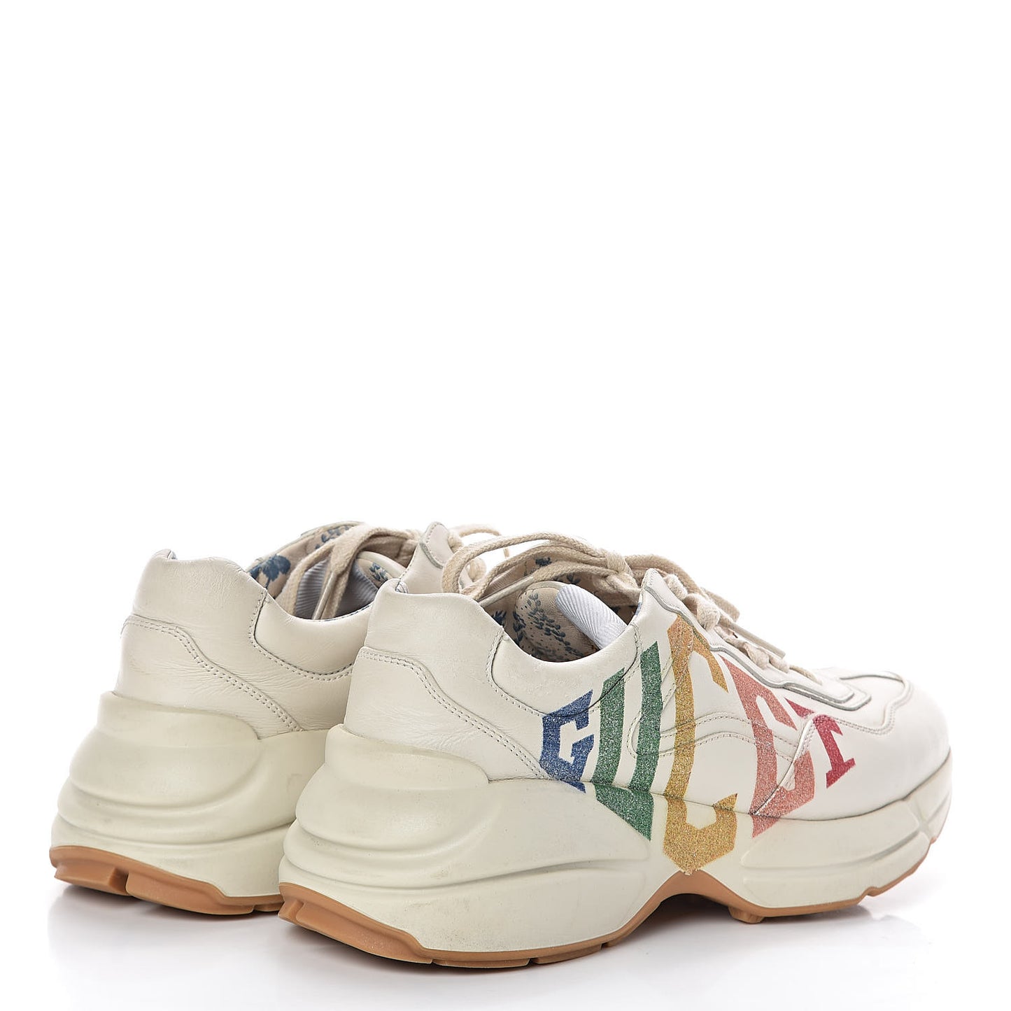 Calfskin Glitter Game Logo Womens Rhyton Sneakers 37.5 Mystic White