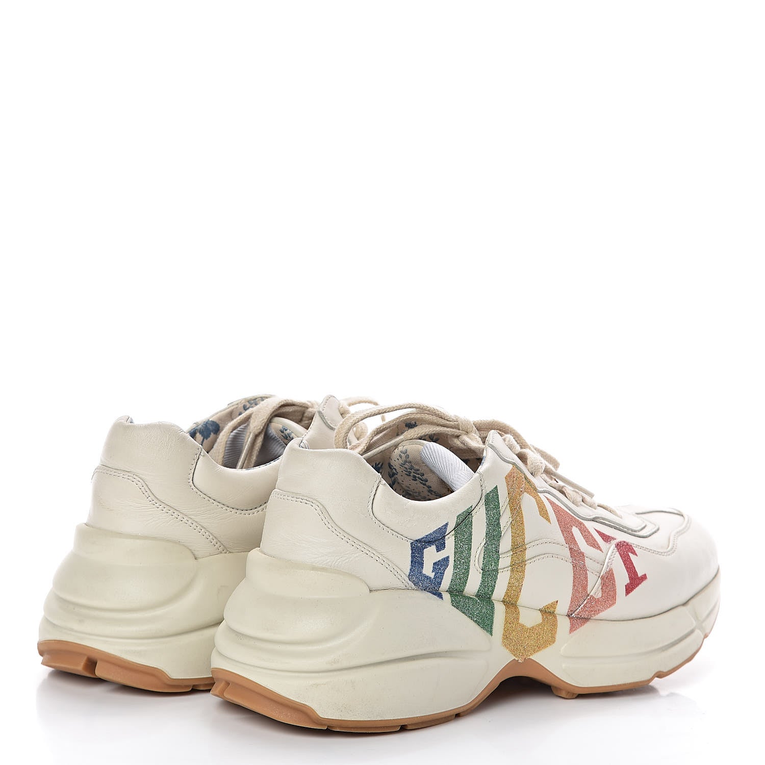 Gucci Calfskin Glitter Game Logo Womens Rhyton Sneakers 37.5 Mystic White 4 of 8