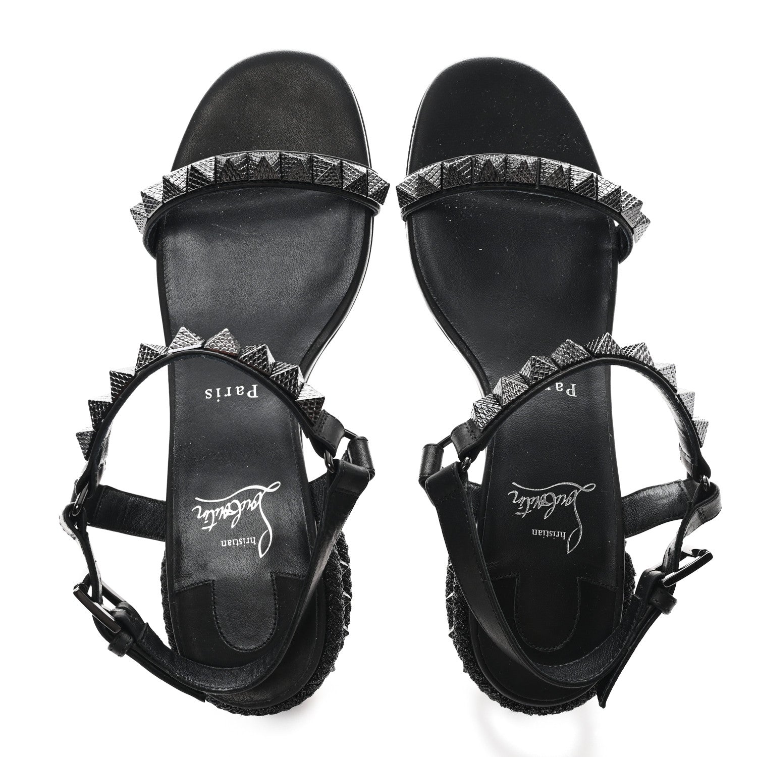 Christian Louboutin Waxed Calfskin Pyrasand 30mm Strappy Sandals 38 Black 3 of 9