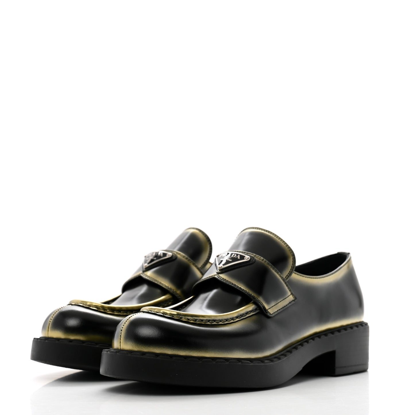 Spazzolato Sfumato Metal Triangle Logo 50mm Loafers 40.5 Black Platino
